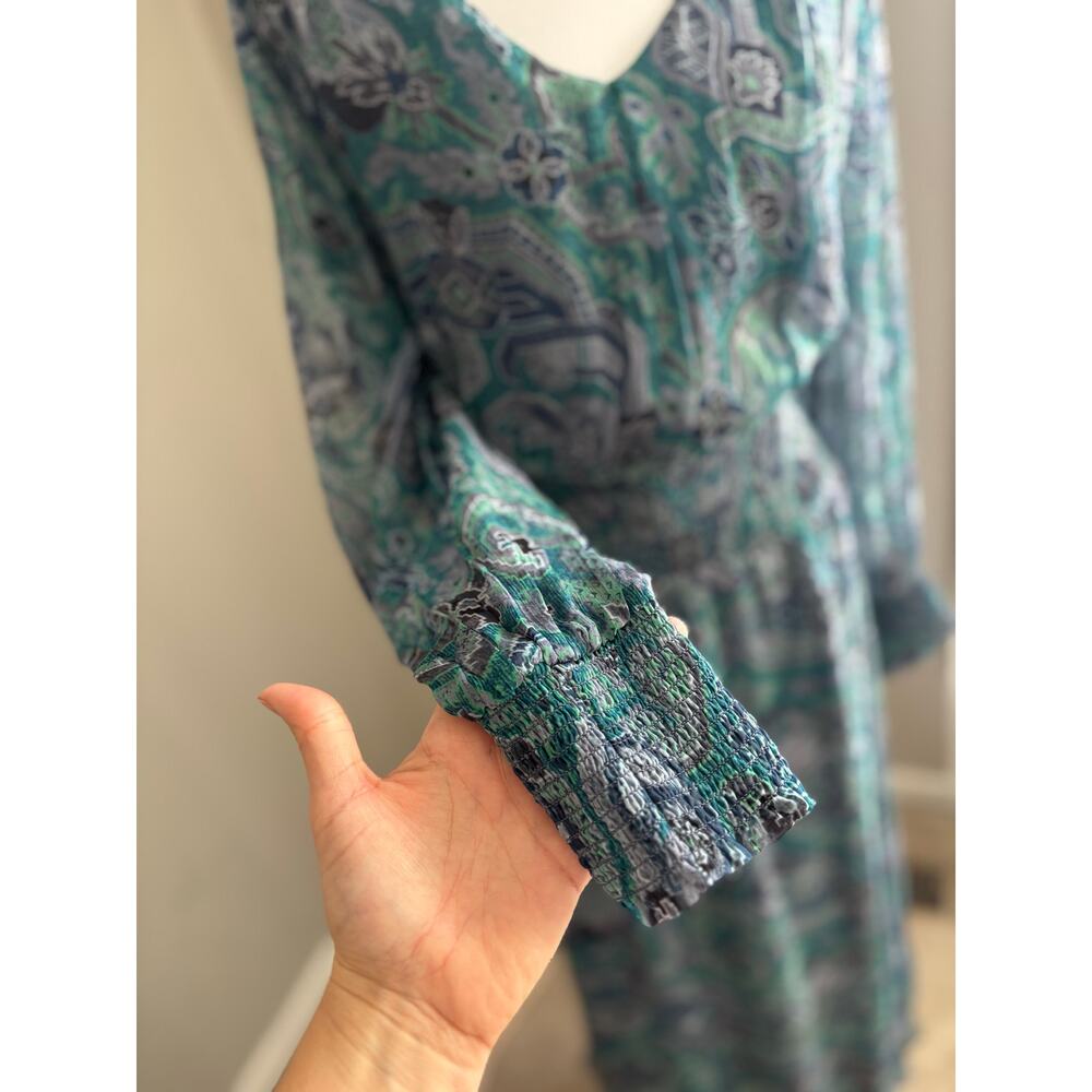Soft Surroundings fairycore bluegreen maxi dress sheer overlay ruched sz M boho - Picture 11 of 11